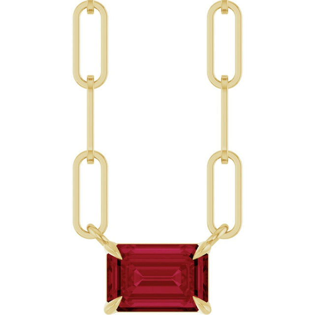 14K Yellow 6x4 mm Lab-Grown Ruby Solitaire 18" Necklace 