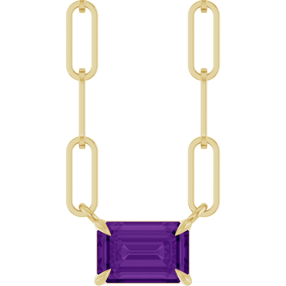 14K Yellow 6x4 mm Natural Amethyst Solitaire 18" Necklace 