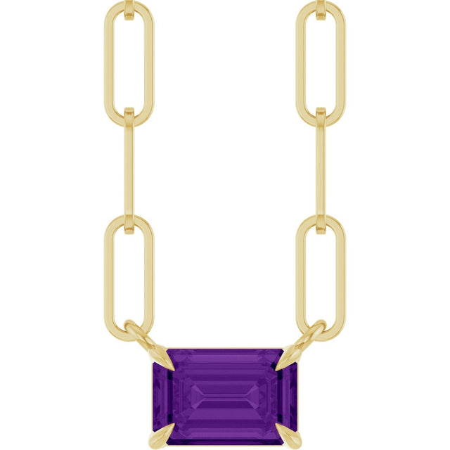 14K Yellow 6x4 mm Natural Amethyst Solitaire 18" Necklace 