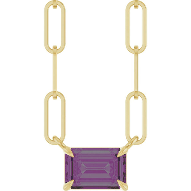 14K Yellow Gold 6x4 mm Lab-Grown Alexandrite Solitaire 18" Necklace 