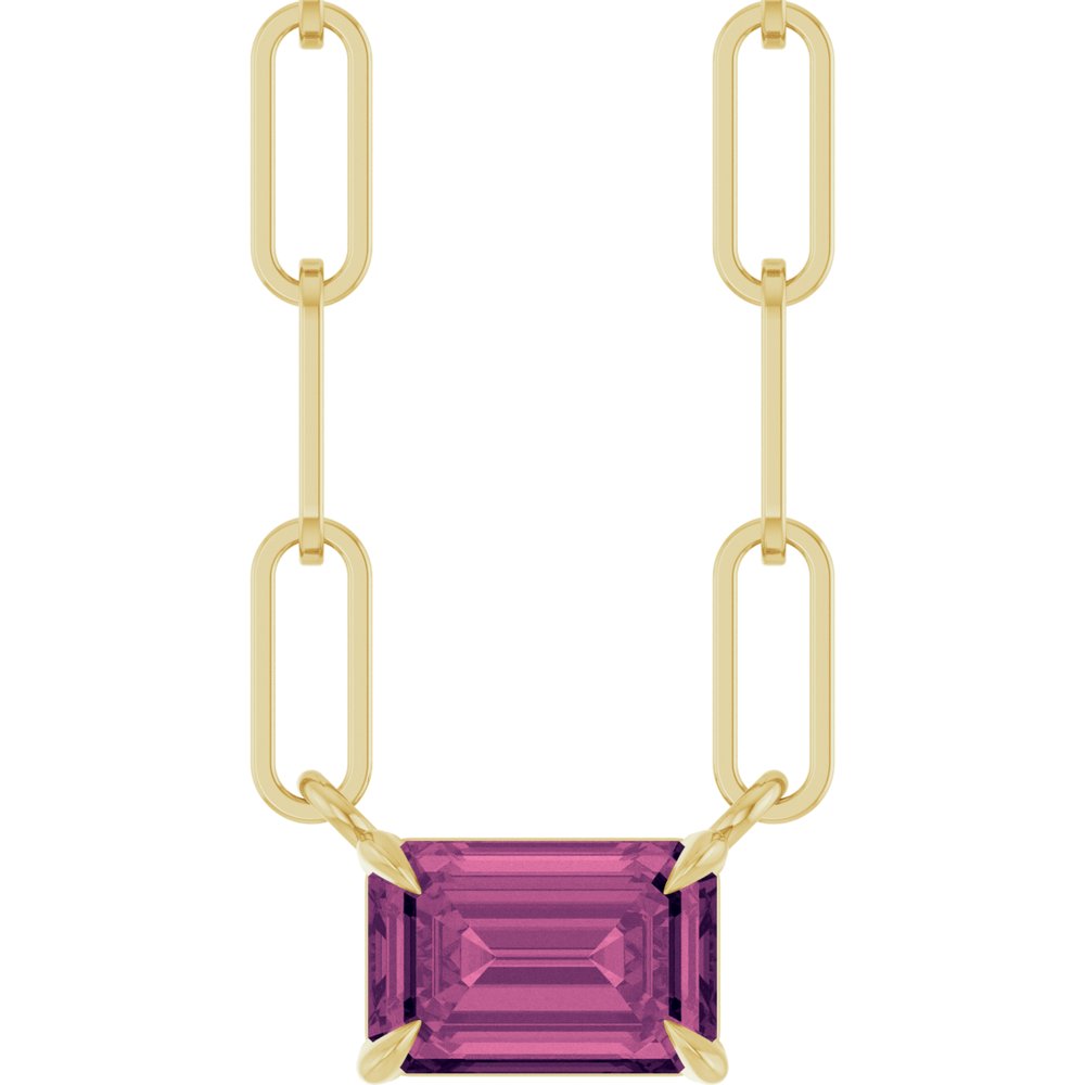 14K Yellow Gold 6x4 mm Natural Pink Tourmaline Solitaire 18" Necklace 