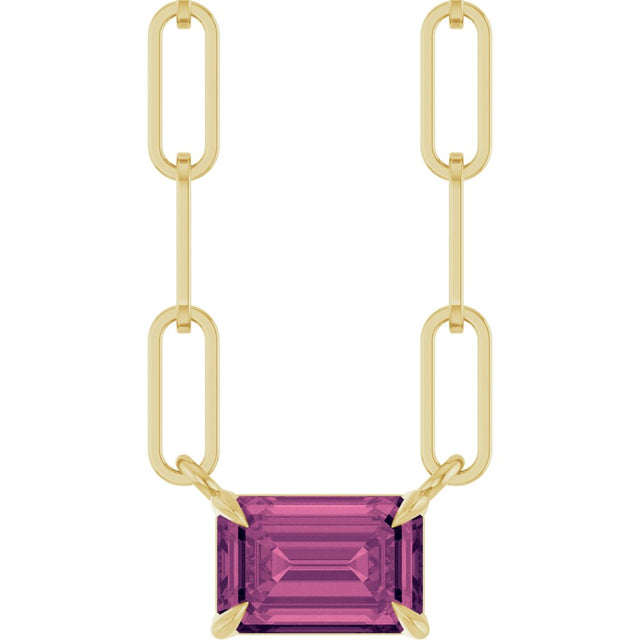 14K Yellow Gold 6x4 mm Natural Pink Tourmaline Solitaire 18" Necklace 