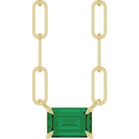 14K Yellow Gold 6x4 mm Lab-Grown Emerald Solitaire 18" Necklace 