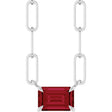 14K White 6x4 mm Lab-Grown Ruby Solitaire 18" Necklace 