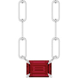 14K White 6x4 mm Lab-Grown Ruby Solitaire 18" Necklace 