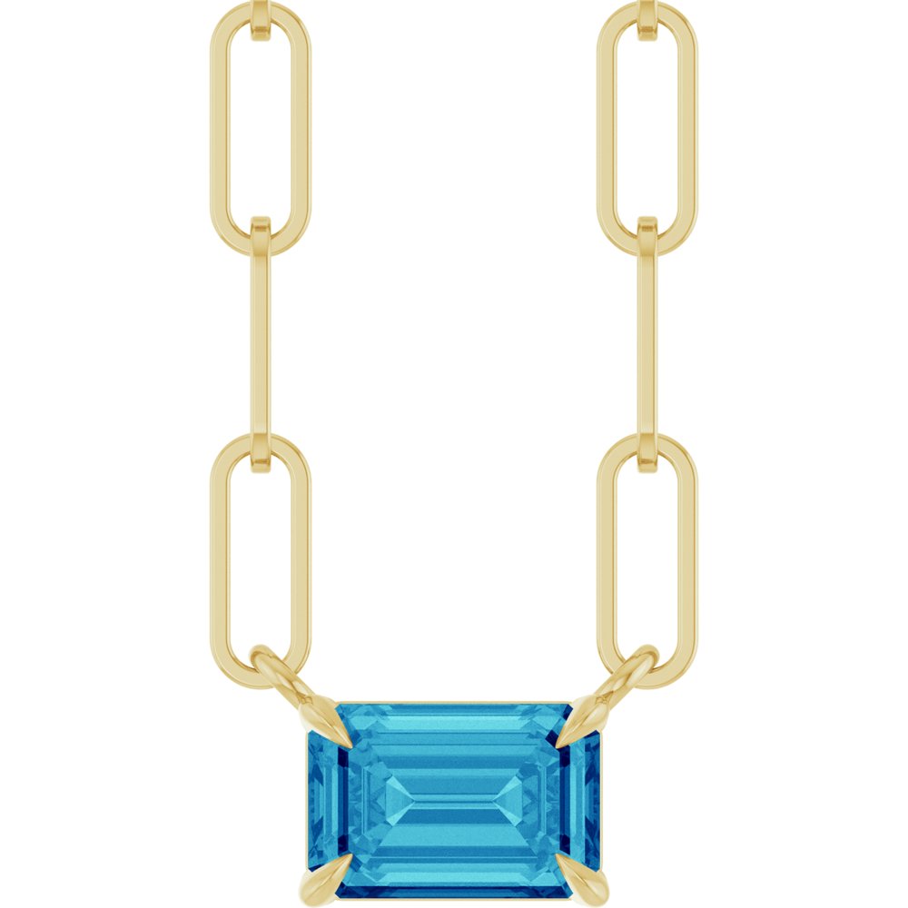 14K Yellow Gold 6x4 mm Natural Blue Zircon Solitaire 18" Necklace 