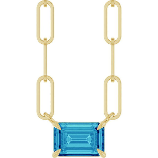 14K Yellow Gold 6x4 mm Natural Blue Zircon Solitaire 18" Necklace 