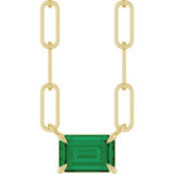 14K Yellow Gold 6x4 mm Lab-Grown Emerald Solitaire 18" Necklace 