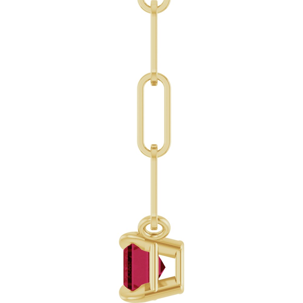 14K Yellow 6x4 mm Lab-Grown Ruby Solitaire 18" Necklace