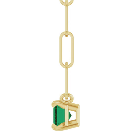 14K Yellow Gold 6x4 mm Lab-Grown Emerald Solitaire 18" Necklace 