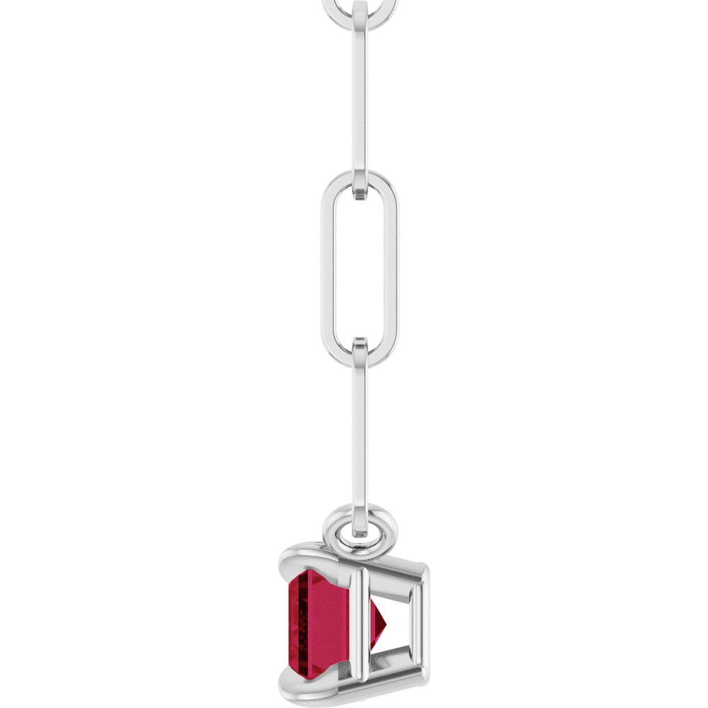 14K White 6x4 mm Lab-Grown Ruby Solitaire 18" Necklace