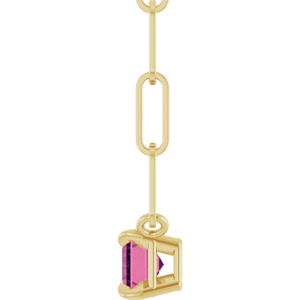 14K Yellow Gold 6x4 mm Natural Pink Tourmaline Solitaire 18" Necklace 