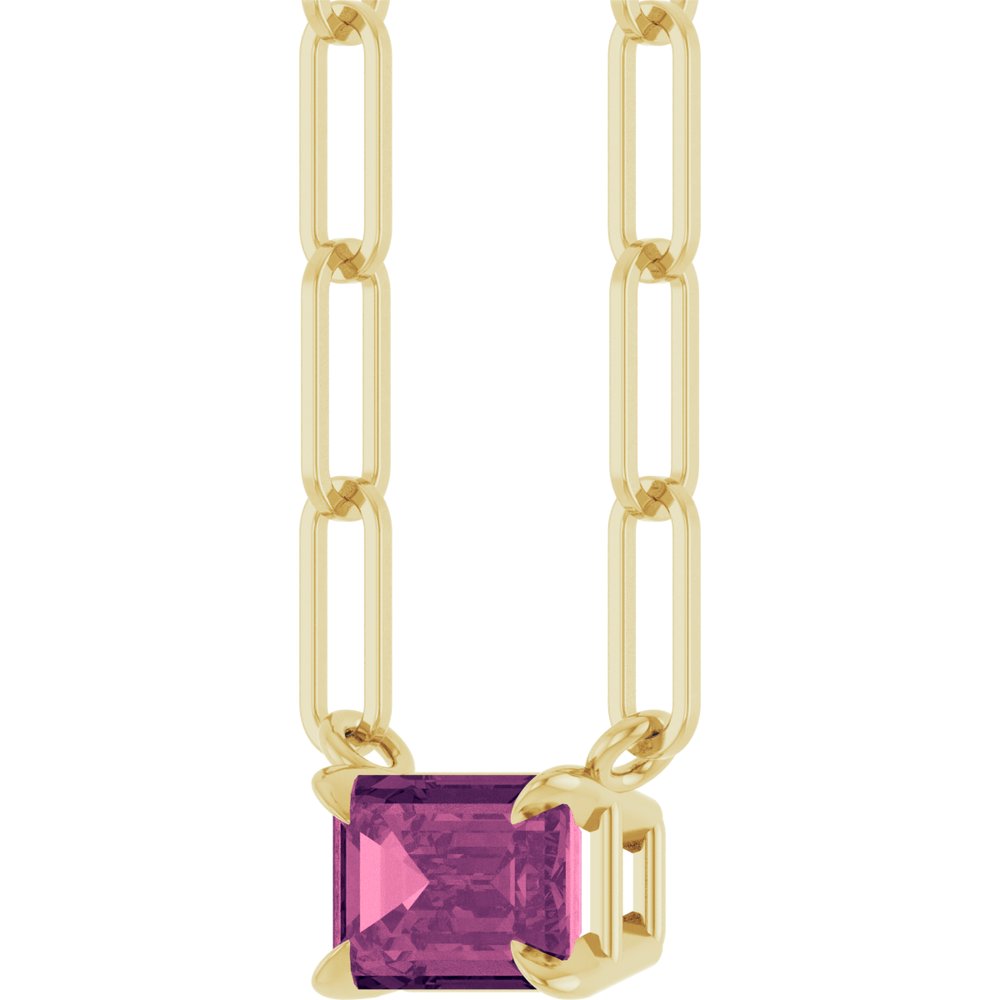 14K Yellow 6x4 mm Natural Pink Tourmaline Solitaire 16" Necklace