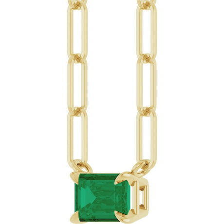 14K Yellow Gold 6x4 mm Lab-Grown Emerald Solitaire 18" Necklace 