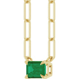 14K Yellow Gold 6x4 mm Lab-Grown Emerald Solitaire 18" Necklace 
