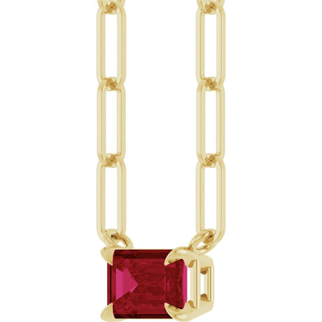 14K Yellow Gold 6x4 mm Lab-Grown Ruby Solitaire 18" Necklace 