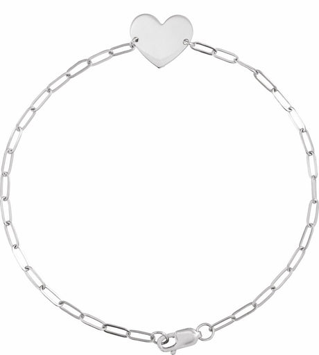 14K White Engravable Heart 7" Bracelet