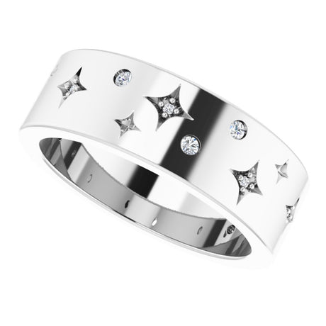 14K White Gold 1/8 CTW Natural Diamond Star Band