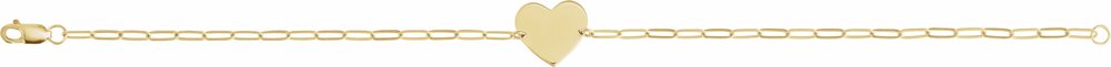 14K Yellow Gold Engravable Heart 7" Bracelet