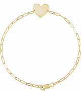 14K Yellow Gold Engravable Heart 7" Bracelet