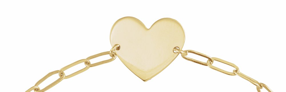 14K Yellow Gold Engravable Heart 7" Bracelet