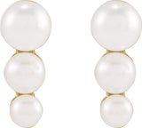 14K Yellow Gold Graduated Cultured White Freshwater Pearl Earrings 