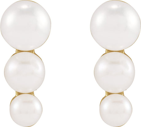14K Yellow Gold Graduated Cultured White Freshwater Pearl Earrings 
