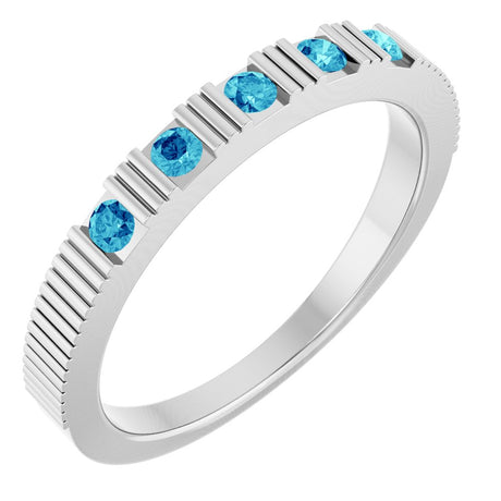 14K White Gold Natural Blue Zircon Stackable Ring