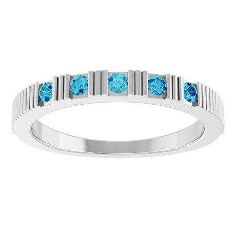 14K White Gold Natural Blue Zircon Stackable Ring
