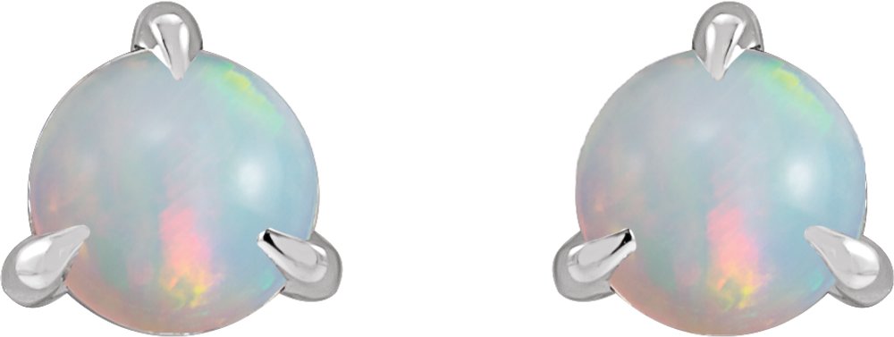 Sterling Silver Cabochon Natural White Opal Stud Earrings