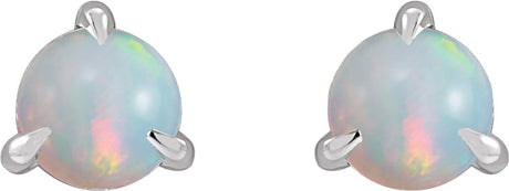 Sterling Silver Cabochon Natural White Opal Stud Earrings
