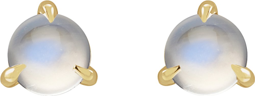 14K Yellow Gold Cabochon Natural Rainbow Moonstone Stud Earrings