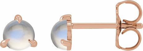 14K Rose Gold Cabochon Natural Rainbow Moonstone Stud Earrings