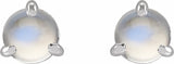 Sterling Silver Cabochon Natural Rainbow Moonstone Stud Earrings