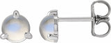 Sterling Silver Cabochon Natural Rainbow Moonstone Stud Earrings