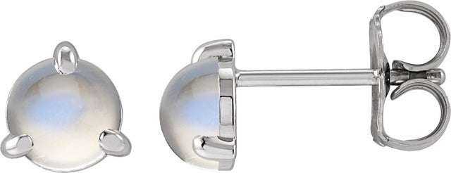 Sterling Silver Cabochon Natural Rainbow Moonstone Stud Earrings