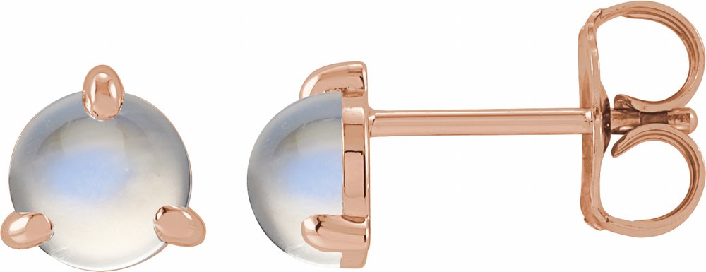 14K Rose Gold Cabochon Natural Rainbow Moonstone Stud Earrings