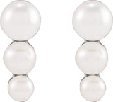 Sterling Silver Graduated Cultured White Freshwater Pearl Earrings