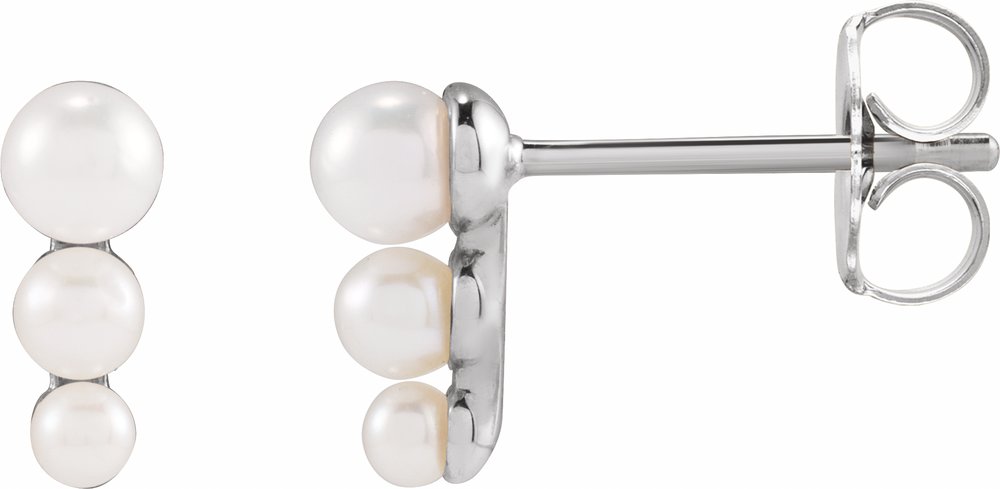Sterling Silver Graduated Cultured White Freshwater Pearl Earrings 