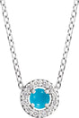 14K White Cabochon Natural Turquoise & .06 CTW Natural Diamond Halo-Style 16-18" Necklace