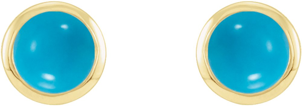14K Yellow Gold Cabochon Natural Turquoise Bezel-Set Solitaire Earrings