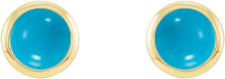 14K Yellow Gold Cabochon Natural Turquoise Bezel-Set Solitaire Earrings