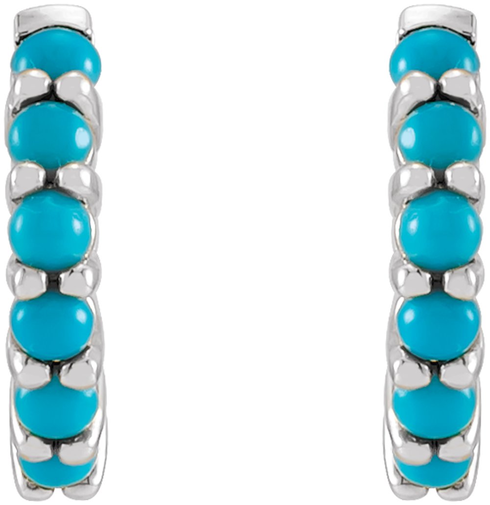 Sterling Silver Natural Turquoise 12.2 mm Huggie Hoop Earrings