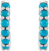 14K White Gold Natural Turquoise Cabochon Hinged 12.2 mm Hoop Earrings