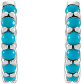 14K White Gold Natural Turquoise Cabochon Hinged 12.2 mm Hoop Earrings