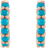 14K Rose Natural Turquoise 12.2 mm Huggie Hoop Earrings