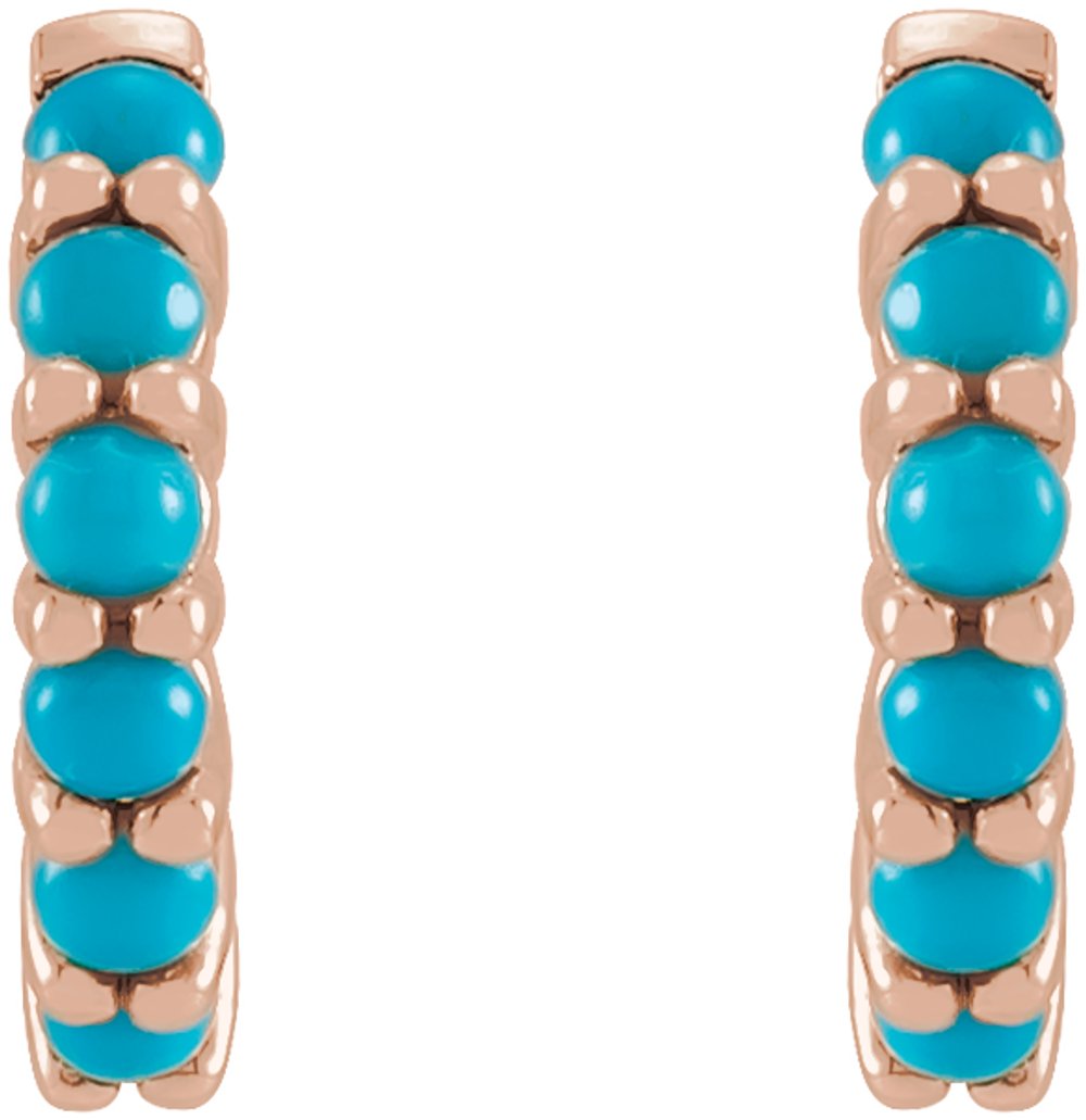 14K Rose Natural Turquoise 12.2 mm Huggie Hoop Earrings