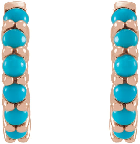 14K Rose Natural Turquoise 12.2 mm Huggie Hoop Earrings