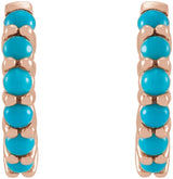 14K Rose Natural Turquoise Cabochon Hinged 12.2 mm Hoop Earrings