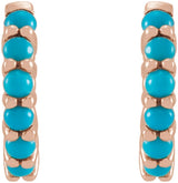 14K Rose Gold Natural Turquoise Cabochon Hinged 12.2 mm Hoop Earrings
